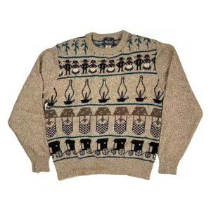 WOOLRICH Vintage Pilgrim Art All Over Print Wool Sweater Women's XL